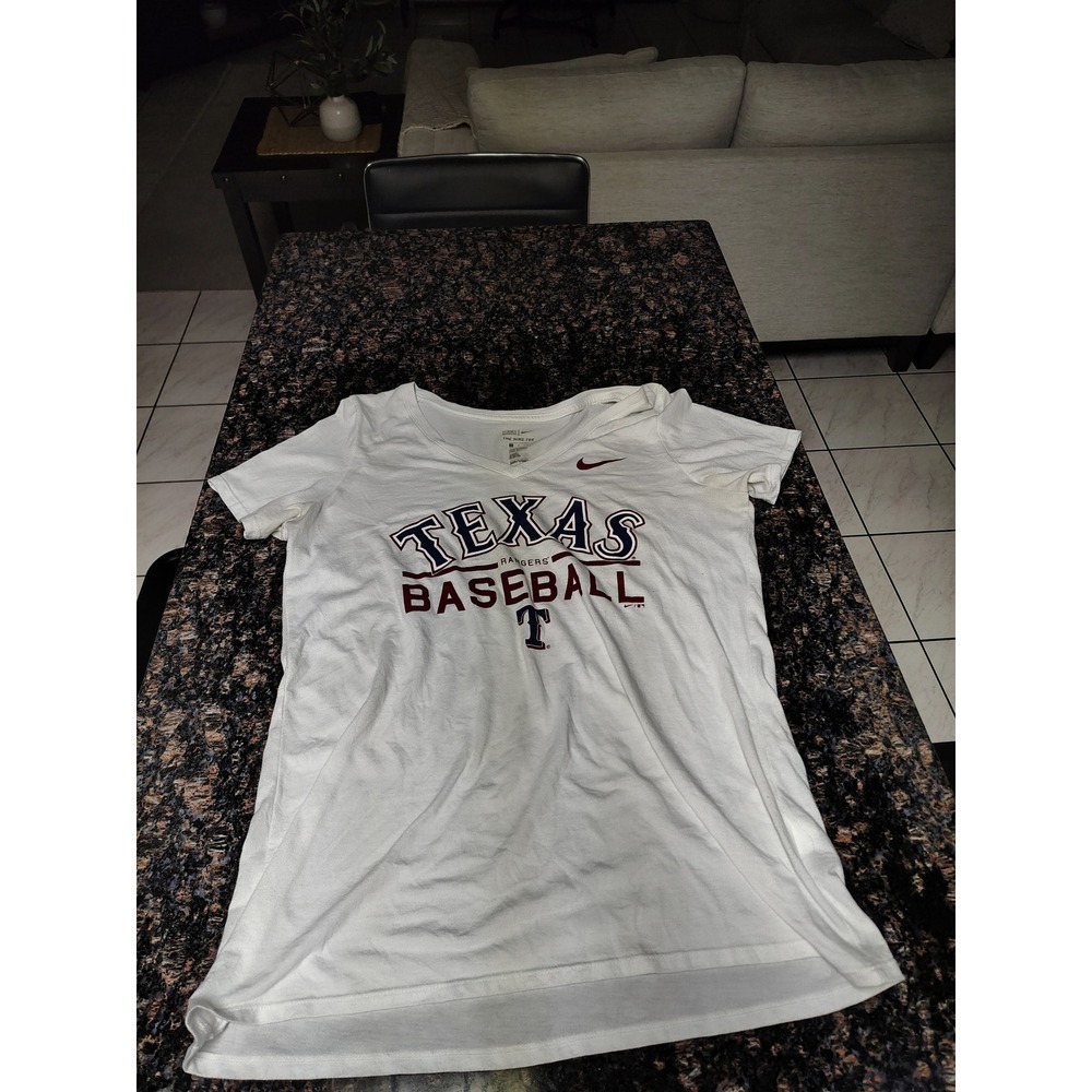 Nike Texas Rangers Baseball V-Neck T-Shirt Womens Large White Tri-Blend MLB Tee